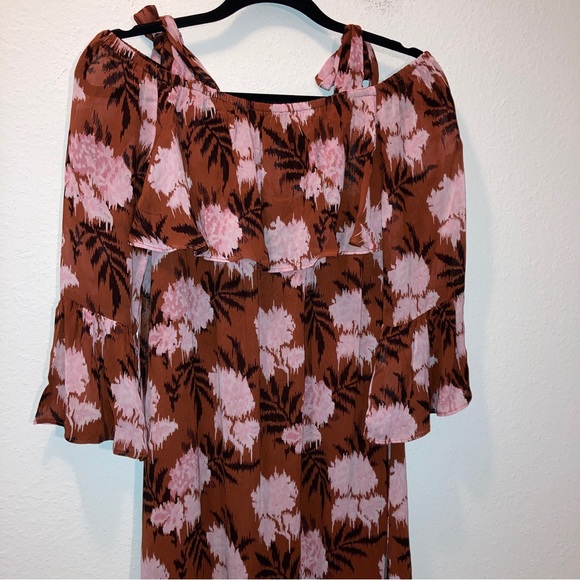 GANNI Monette Georgette Midi Cold Shoulder Floral Dress - Picture 8 of 12